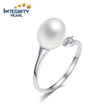 Natural Pearl Ring Korean Pearl Ring 8-9mm AAA Drop Shape Cultured Pearl Rings